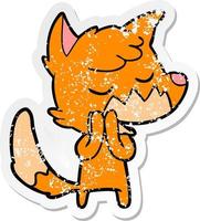 distressed sticker of a friendly cartoon fox vector