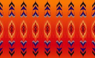 Ikat art motif, ethnic ethnic costume fabric pattern on orange-yellow gradient background. photo