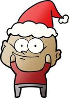 gradient cartoon of a bald man staring wearing santa hat vector