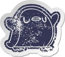 distressed old sticker kawaii of a cute penguin vector