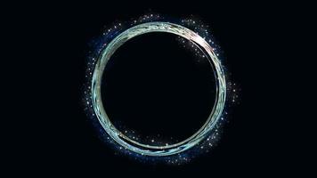 un anillo mágico iridiscente abstracto sobre un fondo negro. foto