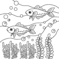 vector de diseño para colorear página peces en el mar para niños