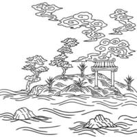 Design Vector Asian Landscape Outline Painting