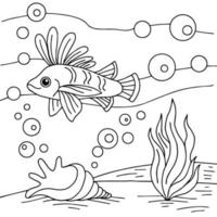 vector de diseño para colorear página peces en el mar para niños