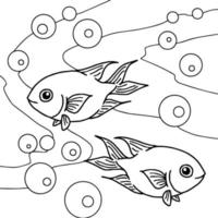 vector de diseño para colorear página peces en el mar para niños