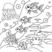 vector de diseño para colorear página peces en el mar para niños