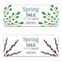 Spring Sale Discount. Flyer or Brochure with Green Branches and Willow Twigs. Vector illustration for Your Design, Web, Print.