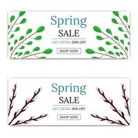 Spring Sale Discount. Flyer or Brochure with Green Branches and Willow Twigs. Vector illustration for Your Design, Web, Print.