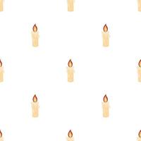 Seamless pattern with burning candle from paraffin wax on white background. Cartoon style. Vector illustration.