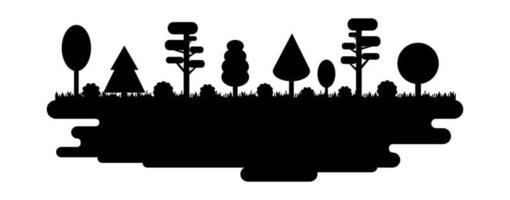 Forest, Park, Alley with Different Trees. Black Silhouette Panorama. Vector illustration isolated on white background.