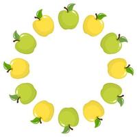 corona de frutas de manzana verde y amarilla con espacio para texto. comida dulce orgánica de dibujos animados. frutas de verano para un estilo de vida saludable. ilustración vectorial para cualquier diseño. vector