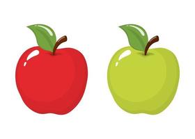 Set of red and green apples isolated on white background. Organic fruit. Cartoon style. Vector illustration for any design