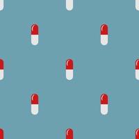 Seamless pattern with pill icon on blue background. Flat style. Health care. Vector illustration for design, web, wrapping paper, fabric, wallpaper.