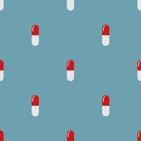 Seamless pattern with pill icon on blue background. Flat style. Health care. Vector illustration for design, web, wrapping paper, fabric, wallpaper.