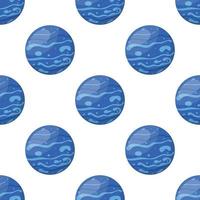 Seamless pattern with Neptune planet isolated on white background. Planet of solar system. Cartoon style vector illustration for any design.