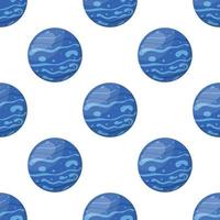 Seamless pattern with Neptune planet isolated on white background. Planet of solar system. Cartoon style vector illustration for any design.