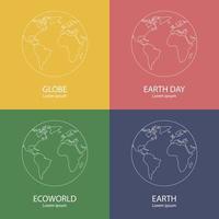 Set of earth globe logo template. World map. Line style icon of earth planet. Clean and modern vector illustration for design, web.