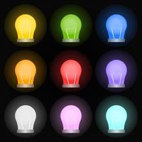 Set of Colorful Glowing Lightbulbs isolated on black background.Vector Illustration for Your Design. vector