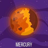 Mercury planet in space. Colorful universe with Mercury. Cartoon style vector illustration for any design.