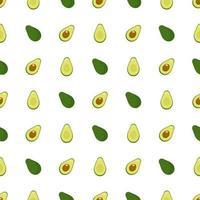 Seamless pattern with fresh half and whole avocado isolated on white background. Organic food. Cartoon style. Vector illustration for design, web, wrapping paper, fabric, wallpaper.