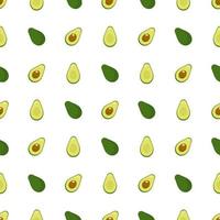 Seamless pattern with fresh half and whole avocado isolated on white background. Organic food. Cartoon style. Vector illustration for design, web, wrapping paper, fabric, wallpaper.