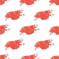 Seamless pattern with fresh bright grapefruit juice splash burst isolated on white background. Summer fruit juice. Cartoon style. Vector illustration for any design.