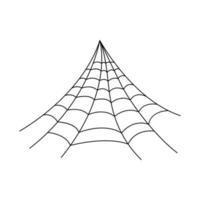 Hanging spider web isolated on white background. Halloween spiderweb element. Cobweb line style. Vector illustration for any design.