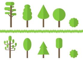 Set of Green Flat Trees isolated on white background. Vector illustration for Design.