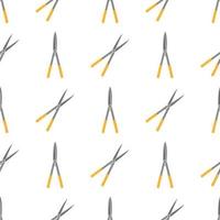 Seamless pattern with cartoon gardening scissors on white background. Gardening tool. Vector illustration for any design