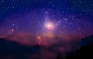 Night landscape with colorful Milky Way and mountains. Starry sky with hills at summer. Beautiful Universe. Space background photo