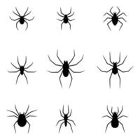 Set of black silhouettes of spiders isolated on white background. Halloween decorative elements. Vector illustration for any design.