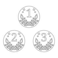 Quality signs. Coin icons isolated on white background. First, second, third places. Line style winner symbol. Clean and modern vector illustration for design, web.