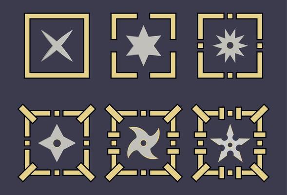Set of shuriken icons. Ninja weapon. Samurai equipment. Cartoon style. Clean and modern vector illustration for design, web.