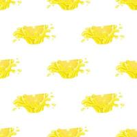 Seamless pattern with fresh bright lemon juice splash burst isolated on white background. Summer fruit juice. Cartoon style. Vector illustration for any design.