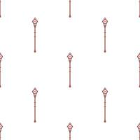 Seamless pattern with red magic staff icon on white background. Magic wand, scepter, stick, rod. Vector illustration.