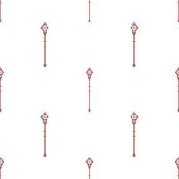 Seamless pattern with red magic staff icon on white background. Magic wand, scepter, stick, rod. Vector illustration.