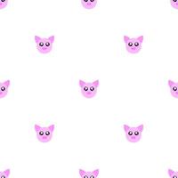 Seamless pattern with cute pig face on white background. Funny pink pig. Vector illustration.