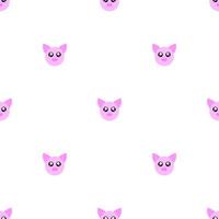 Seamless pattern with cute pig face on white background. Funny pink pig. Vector illustration.