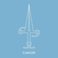 Cancer zodiac sign. Line style icon of zodiacal weapon sword. One of 12 zodiac weapons. Astrological, horoscope sign. Clean and modern vector illustration for design, web.