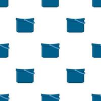 Seamless pattern with plastic blue bucket empty or with water on white background. Cartoon style. Vector illustration for design, web, wrapping paper, fabric, wallpaper.