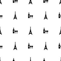 Seamless pattern paris symbols. Bottle of wine and eiffel tower on white background. Vector illustration for design, web, wrapping paper, fabric, wallpaper