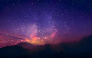 Night landscape with colorful Milky Way and mountains. Starry sky with hills at summer. Beautiful Universe. Space background photo