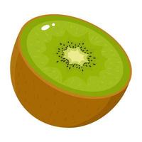 medio kiwi fresco aislado de fondo blanco. frutas de verano para un estilo de vida saludable. fruta organica estilo de dibujos animados ilustración vectorial para cualquier diseño. vector