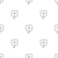 Seamless pattern with four leaf clover on white background. Lucky symbol and Irish mascot for St. Patrick's Holidays. Line style icon. Vector illustration for design, web, wrapping paper, fabric.