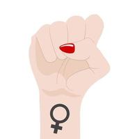 Woman's Fist Raised Up isolated on white background. Female Symbol. Girl Power. Feminism concept. Vector Illustration.