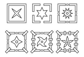 Set of line style icons of a shuriken. Ninja weapon. Logo, emblem. Clean and modern vector illustration for design, web.