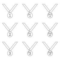 Set of medal icons isolated on white background. First, second, third places. Line style symbol of win. Clean and modern vector illustration for design, web.