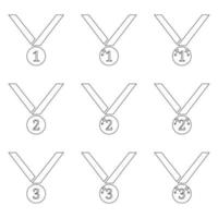 Set of medal icons isolated on white background. First, second, third places. Line style symbol of win. Clean and modern vector illustration for design, web.