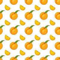 Saemless pattern with cartoon detailed exotic peach on white background. Summer fruits for healthy lifestyle. Organic fruit. Vector illustration for any design.