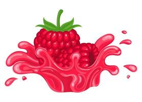 Fresh bright raspberry juice splash burst isolated on white background. Summer fruit juice. Cartoon style. Vector illustration for any design.